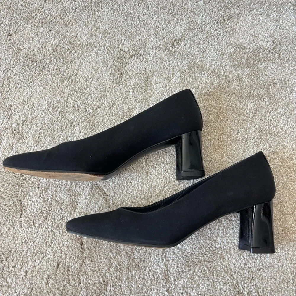 Stuart Weitzman Black Rounded Square Toe Block Heel Formal Professional Business - Picture 4 of 8